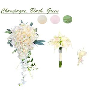 Pick Products-Elegant Large long cascade bouquet real touch calla lily bridesmaid boutonniere-keepsake faux flowers
