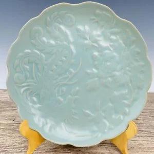 10.2" Antique Porcelain song dynasty ru kiln peony blue flower plate