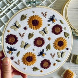 Full embroidery kit.  Autumn sunflower DIY beginner craft. Adult floral nature anxiety/stress relief gift