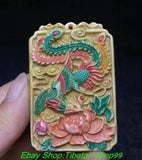 2.3'' Collect Old DeerHorn Painting Carved Phoenix Bird Peony Flower Pendant