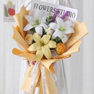 Crochet Flowers Bouquet, Handmade Knitted Bouquet,Lily Bouquet,Gift For Her, Valentine's Day Gift, Mix Crochet Bouquet,Birthday Gift