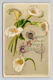 Postcard Easter Greeting with White Calla Lily Flowers, Winsch Antique D19