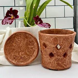 Orchid Pot with Dish, Leaf and Flamingo Print