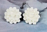 CLIP ON vintage lucite WHITE PEONY FLOWER EARRINGS