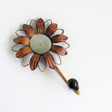 Vintage wall hook, Metal flower with mirror center, Bamboo hook, Flower power mid 80s wall d??cor, Shabby cottage core
