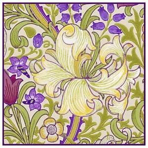 William Morris's Purple Golden Lily Detail Design Counted Cross Stitch Pattern