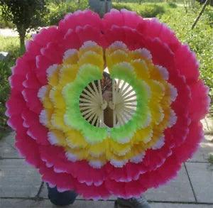1 Pair Peony Flower Dance Silk Fan Bamboo Fan Stage Performance Fan Pro Handmade