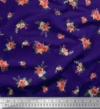 Soimoi Purple Velvet Fabric Leaves & Peony Floral Print Fabric by-V2Q