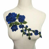3D Peony Rose Flowers Royal Blue Embroidered Sew Patch Wedding Appliques Crafts
