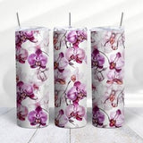 Personalized Beautiful Purple Orchids Stainless Steel Straight Skinny 20 Oz Tumbler With Lid & Straw Floral Sublimated Gift by Mugzan