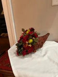 HORN OF PLENTY Basket Faux Fruit and Silk and Dry Flowers Floral Arrangement