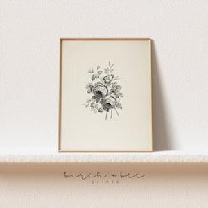 Antique Flower Sketch | Rose Bouquet Art | Vintage Floral Print #153