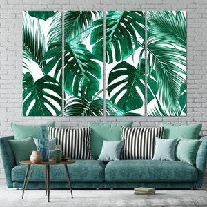 Tropical Leaves wall art canvas Tropical Plants Monstera wall art Green Leaves Nature home decor Palm Leaf Large wall art