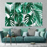 Tropical Leaves wall art canvas Tropical Plants Monstera wall art Green Leaves Nature home decor Palm Leaf Large wall art