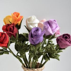 One Rose long stem, handmade trose for bouquet or floral arrangement, Felt roses in different colors, rose home decor,