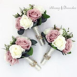 Dusty Rose and Ivory Bouquet, Wedding Bouquets, Bridal Bouquets, Gold Dusty Rose Wedding Flowers, Artificial Wedding Bridesmaids Bouquets,