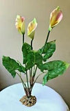 XL 16??? Creamy Yellow & Pink CALLA LILY soft flower plant w/ stone base