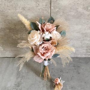 Dusty Pink Bouquet With Pampas Grass 12?¡À/ Rustic Boho Wedding Bouquet/ Bridal Bridesmaid Bouquet/ Wedding Centrepiece/ Wedding Home Decor
