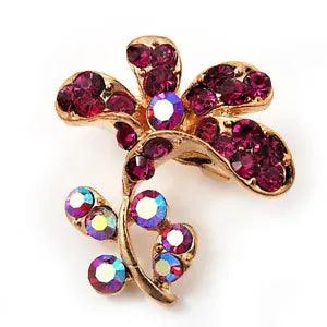 Tiny Magenta Crystal Calla Lily Pin Brooch (Gold Tone)