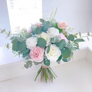 White & Blush Bouquet, Wedding Bouquet Boho Bouquets, Bridal Bridesmaids Bouquets, Spring Summer Wedding, Peonies, Rose, Eucalyptus