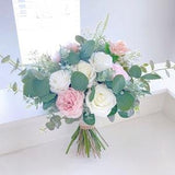 White & Blush Bouquet, Wedding Bouquet Boho Bouquets, Bridal Bridesmaids Bouquets, Spring Summer Wedding, Peonies, Rose, Eucalyptus