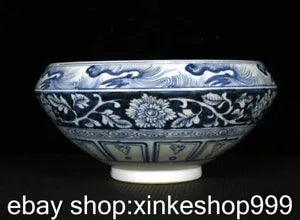11" Marked Chinese Blue White Famille rose Porcelain Peony Flower Bowl basin