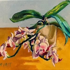 Orchid oil painting on canvas, floral oil painting, still life panting, floral art.