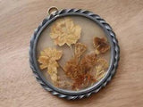Vintage Handmade Pressed Flowers, Natural, Dried Flowers in Round Glass Frame