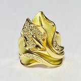 GG Certified 18K Yellow Gold Calla Lily 0.31ctw Diamond Size 6.25 Ring 12.3g