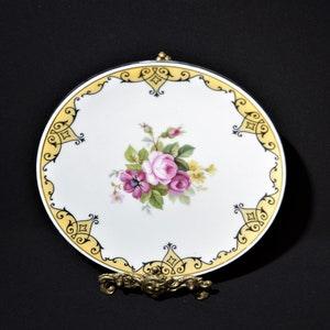 RS Germany Tillowitz Bone China lunch plate8 1/4" Vintage porcelain floral bouquet rose yellow black Reinhold Schlegelmilch