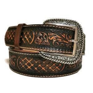 LEATHER BELT for WOMEN, Handmade, Western, With Removable Buckle, Brown , Embossed, Gift for Her