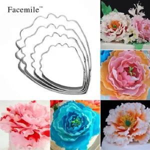 Gift 4PCS 3D Beautiful Flower Cake Mold Stainless Steel Peony Flower Teardrop-Sh