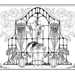 Orchid and Victorian Greenhouse Art Nouveau Fairytale illustration (unframed print)