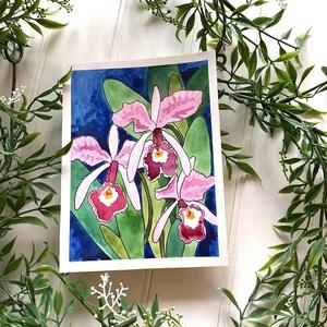 Watercolour Painting of Christmas Orchid, Original Hand Painted Botanical Art, National Flowers Series, Colombia, Purple Orchid Flower Art