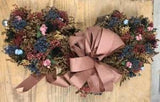 Wicker connect hearts wall deco / hanging handrafted w/ dried flowers and ribbon