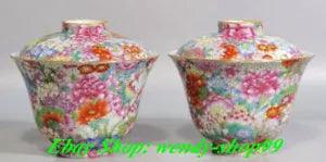4" Qianlong Marked Famille Rose Porcelain Gilt Peony Flower Cup Tea Cup pair