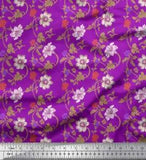 Soimoi Velvet Fabric Leaves & Lily Floral Fabric Prints By metre-n3a