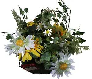 ASHLAND HANGING BASKET ARTIFICIAL FLOWERS  7??? SQUARE BASKET YELLOW DAISY FERN