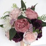 Wedding Bouquet, 17 piece Bridal Bouquet set, Wedding flowers MAUVE PLUM Pink BLUSH Eggplant Silk flower Bouquet package "RosesandDreams"