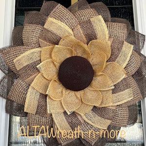 Outdoor Indoor Decor Poly burlap Wreath Summer Fall Autumn Wreath. Flower Sunflower Wreath. Front Door Home Decor. Gift Ideas.