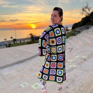 Granny Square Patchwork Cardigan, Crochet Cotton Cardigan, Colorful Oversize Cardigan, Mothers day gift , Gift for mom