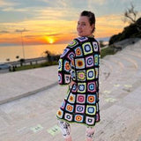 Granny Square Patchwork Cardigan, Crochet Cotton Cardigan, Colorful Oversize Cardigan, Mothers day gift , Gift for mom