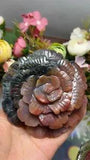 NEW LISTING1PC Natural ocean jasper Quartz Carved Peony Flower Skull Crystal Reiki gift