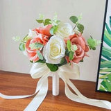 White Bride Wedding Bouquet- Dusty Pink, Silk Rose, Artificial Flowers, Bridal Bridesmaid Holding Flower,  Wedding Accessories