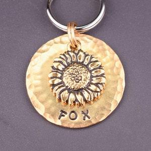 Personalized Sunflower Dog Tag, Yellow Gold Flower Dog Name Tag, Custom Dog Tags for Dogs, Cat Collar Tag Floral, Pet Name Tag, Bridle Tag