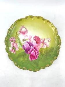 Antique Signed PT Germany Green Pink Carnations Floral 8.5" Porcelain Plate