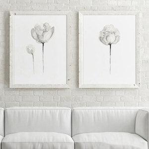 Set of 2 Peony, White Peony Painting, Abstract Flower Wall Decor, Watercolor Art Print, Shabby Chic Home Decor, Botanical Painting