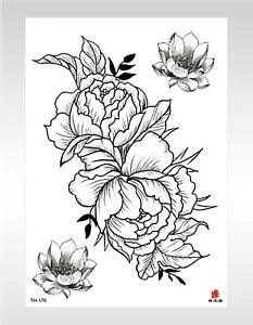 discount  fake peony lotus flower large 8.25" temporary arm tattoo