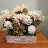 MCM Planter upcycled with NEW Floral Decor: Dahlias, Orchids, Gardenias, Mid-Century-Modern Ceramic Planter, Bamboo pattern, Gift/Home Decor