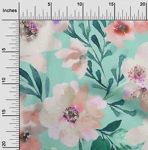 oneOone Cotton Poplin Fabric Watercolor Leaves & Peony Floral Decor-PWw
